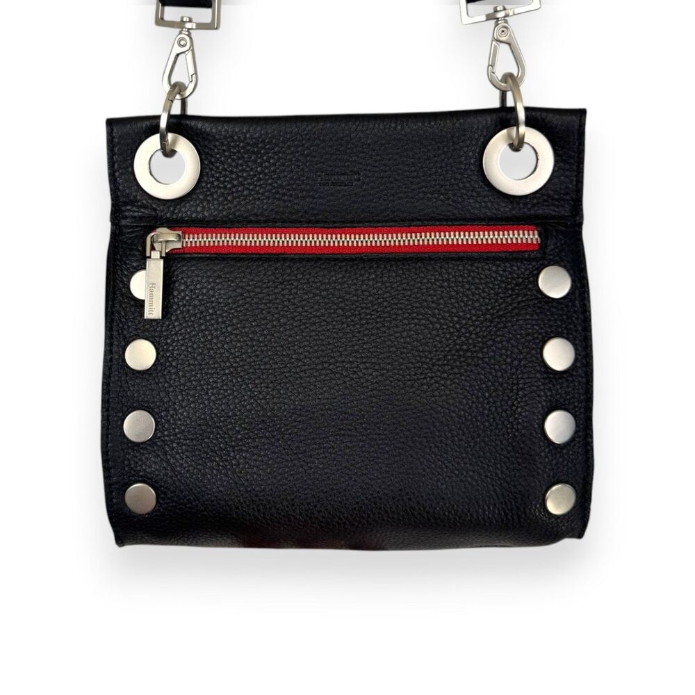 Hammitt Tony Small Black Leather Silver Red Zip Crossbody Shoulder Bag EUC - Picture 4 of 15